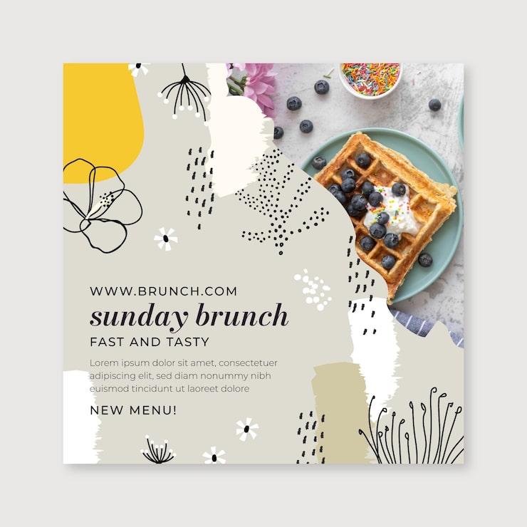 Vector gratuito plantilla de folleto de brunch con foto