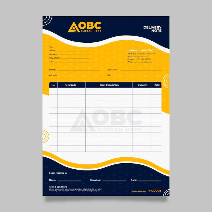 Vector gratuito plantilla de nota de entrega de diseño plano