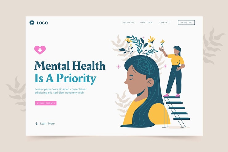 Vector gratuito plantilla de página de destino de salud mental