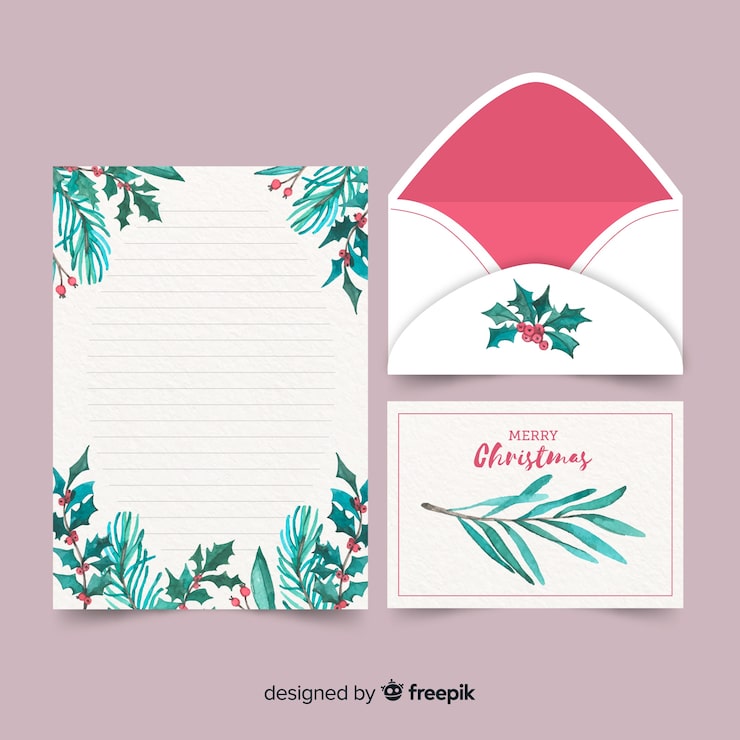 Vector gratuito plantilla de papelería navideña en acuarela