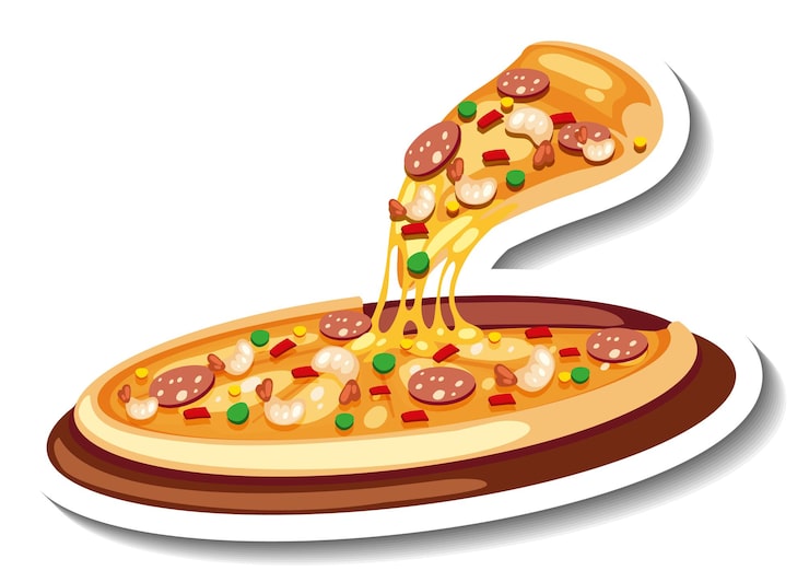 Vector gratuito plantilla de pegatina con pizza aislada