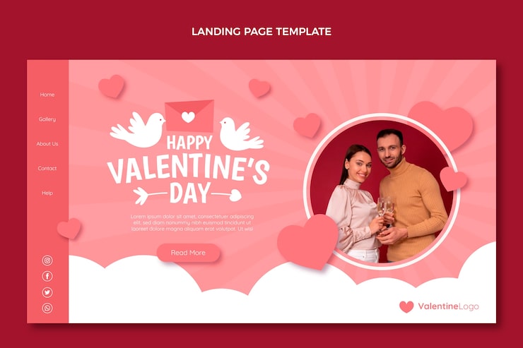 Vector gratuito plantilla plana de página de destino del día de san valentín