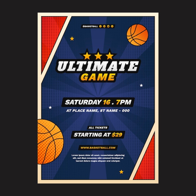 Vector gratuito plantilla de póster de baloncesto de semitono degradado