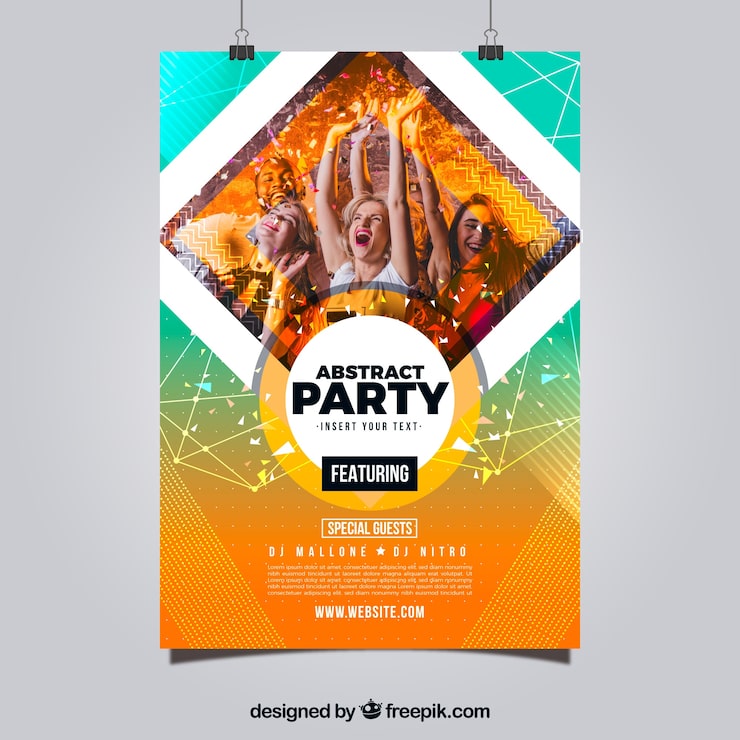 Vector gratuito plantilla de póster de fiesta con estilo abstracto