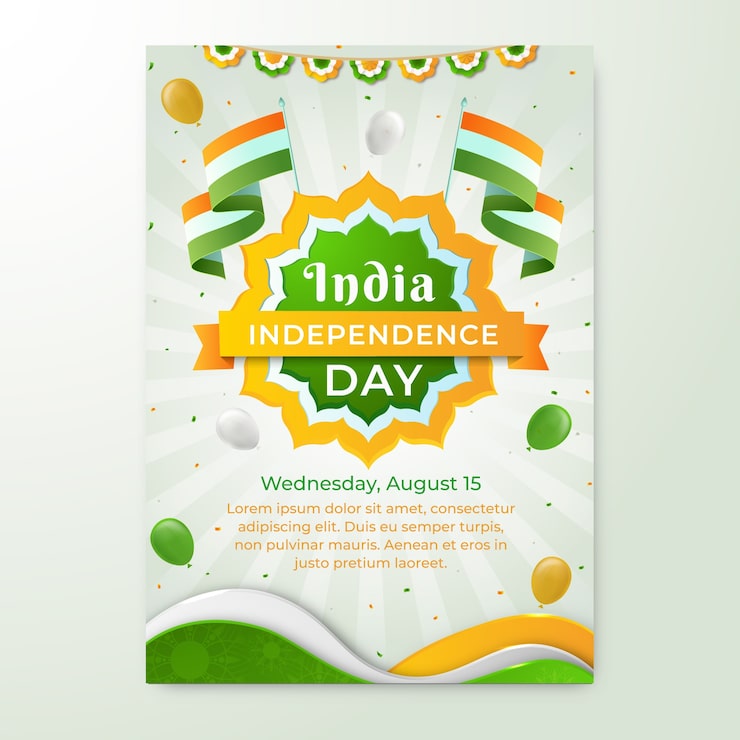 Vector gratuito plantilla de póster vertical para la celebración del día de la independencia de la india