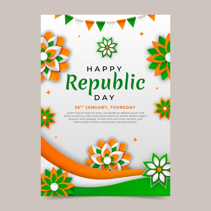 Vector gratuito plantilla de póster vertical del día de la república de estilo papel