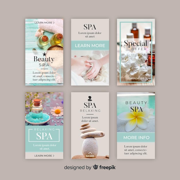 Vector gratuito plantillas de stories de instagram de spa
