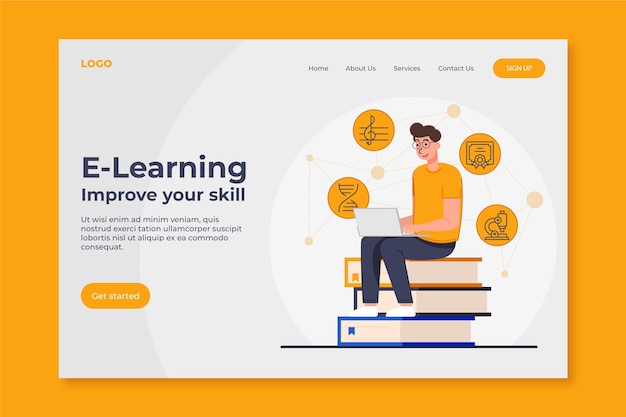 Vector gratuito plataforma de educación en línea plana lineal