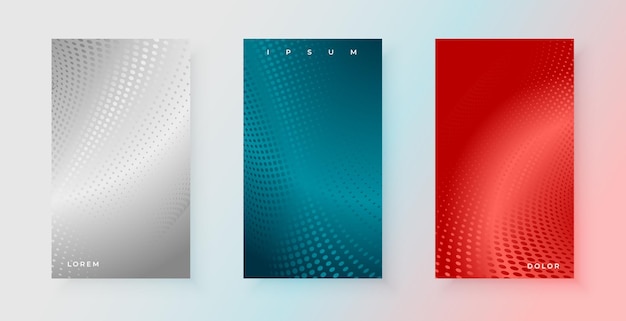 Vector gratuito póster de textura degradada punteada, abstracto y moderno, en un conjunto de tres.