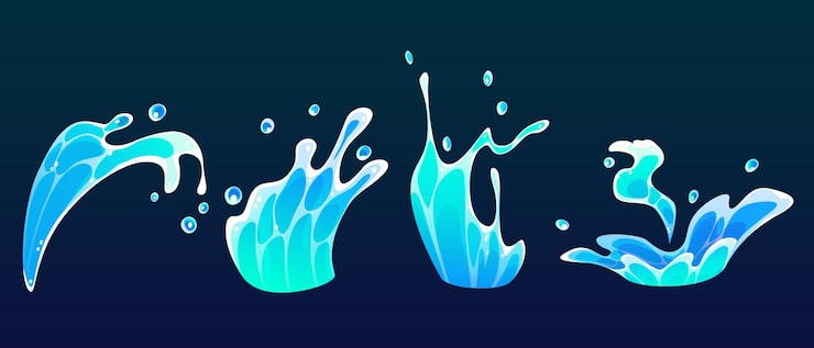 Vector gratuito las salpicaduras de agua de dibujos animados y las olas de surf