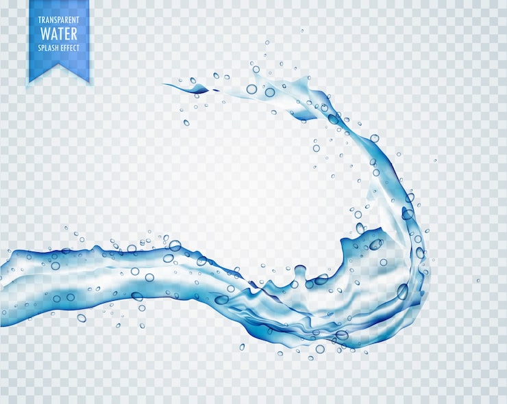 Vector gratuito salpicaduras de agua líquida azul sobre un fondo transparente