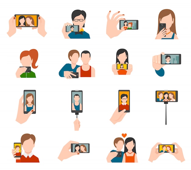 Vector gratuito selfie icons flat