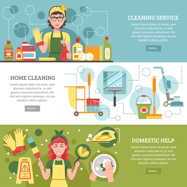 Vector gratuito servicio de limpieza banner set