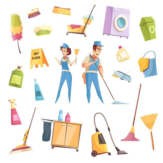 Vector gratuito servicio de limpieza s set