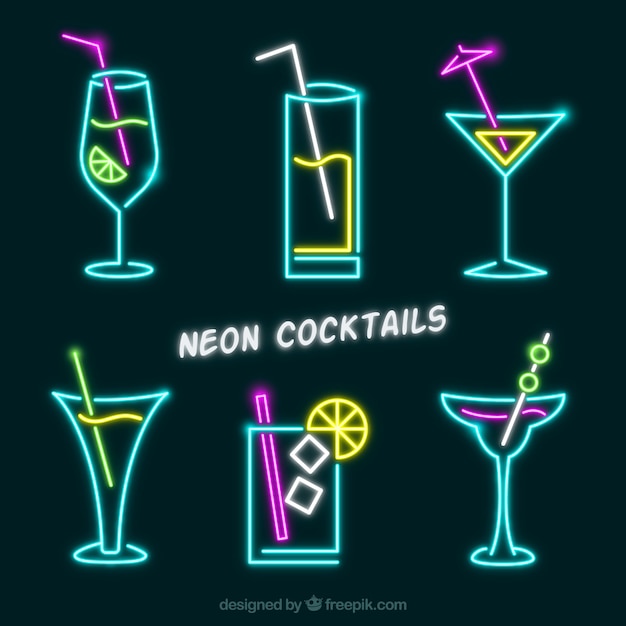Vector gratuito set de cócteles coloridos de neón