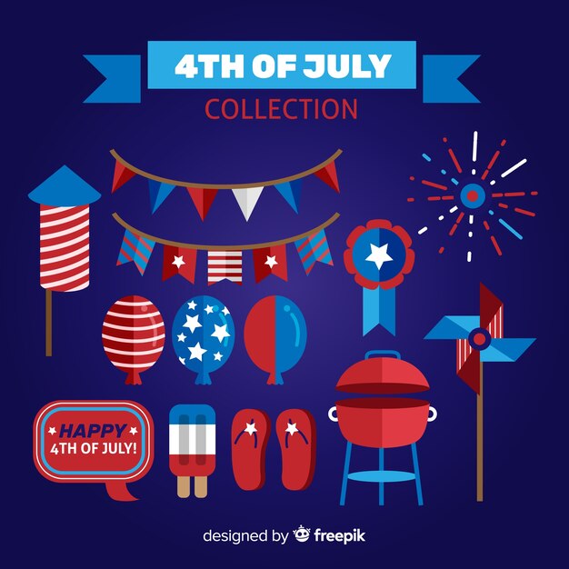 Vector gratuito set de elementos del cuatro de julio