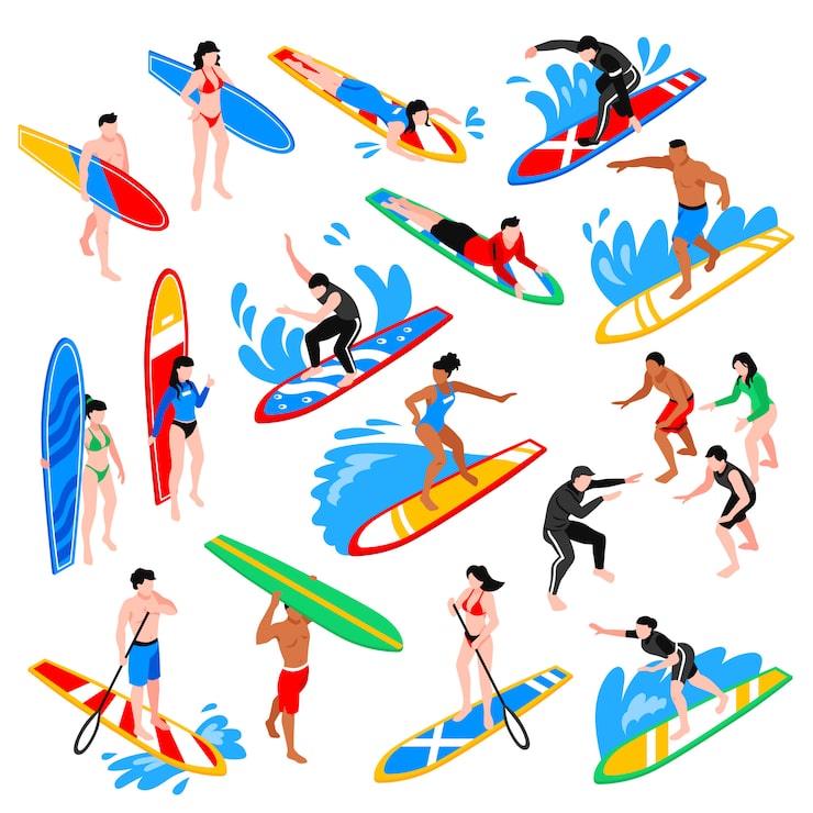 Vector gratuito set isométrico de surf