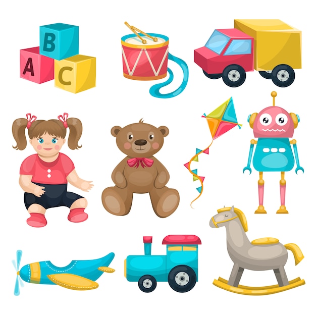Vector gratuito set de juguetes individuales para niños