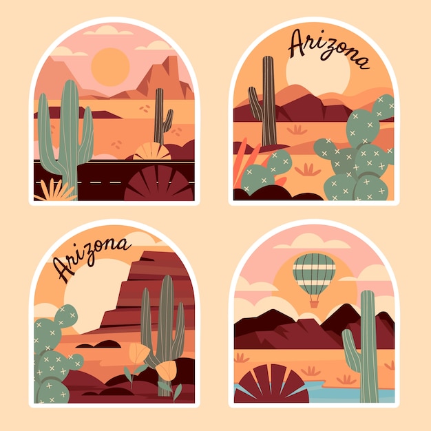Vector gratuito set de pegatinas arizona de diseño plano