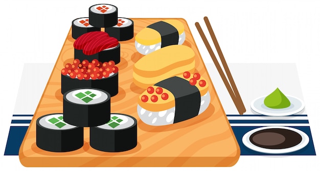 Vector gratuito un set de sushi en un plato.