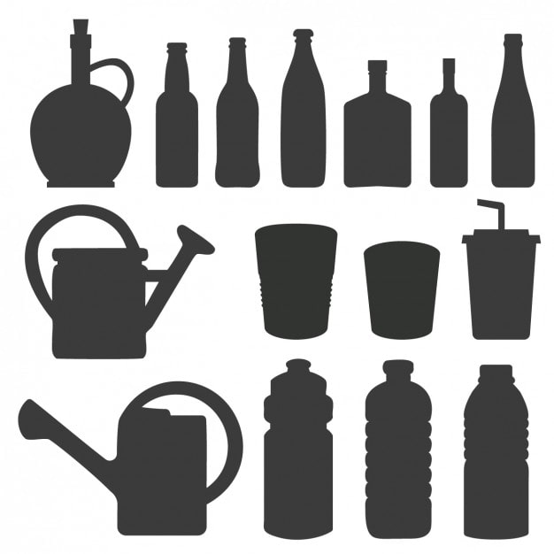 Vector gratuito siluetas de botellas y regaderas