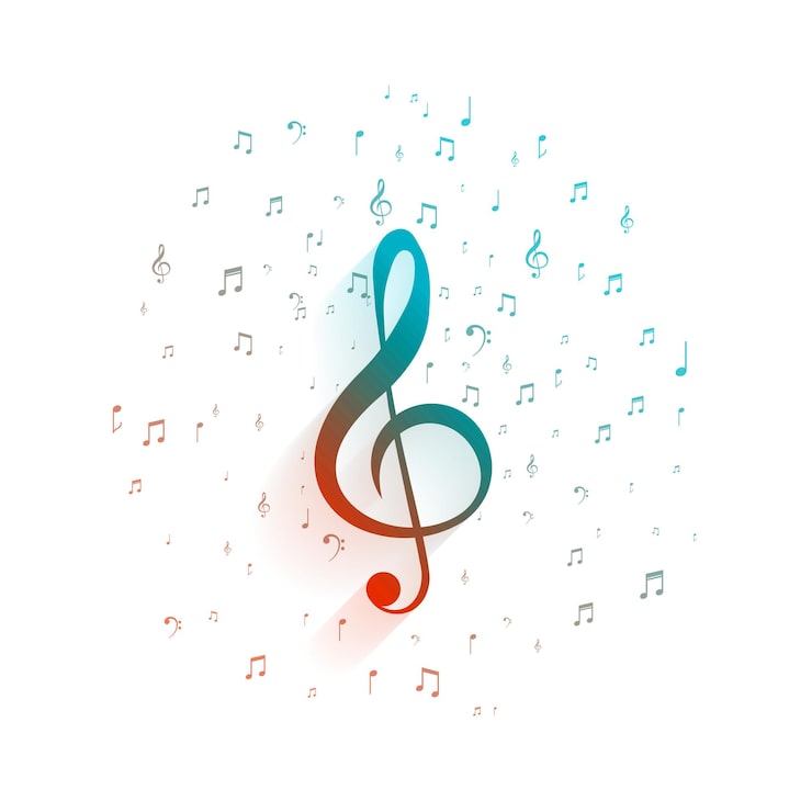 Vector gratuito símbolo de clave de sol sobre fondo blanco con notas musicales