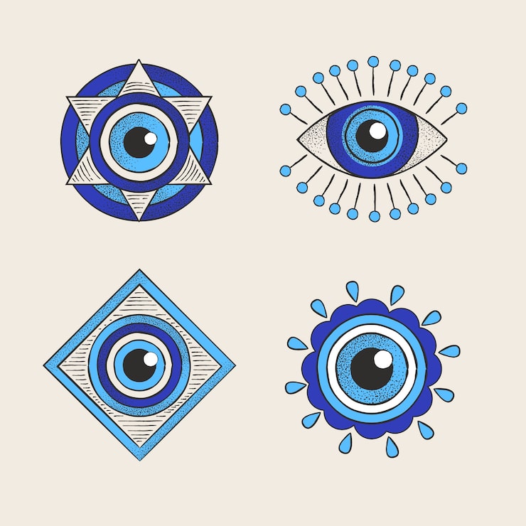 Vector gratuito símbolos del mal de ojo dibujados a mano