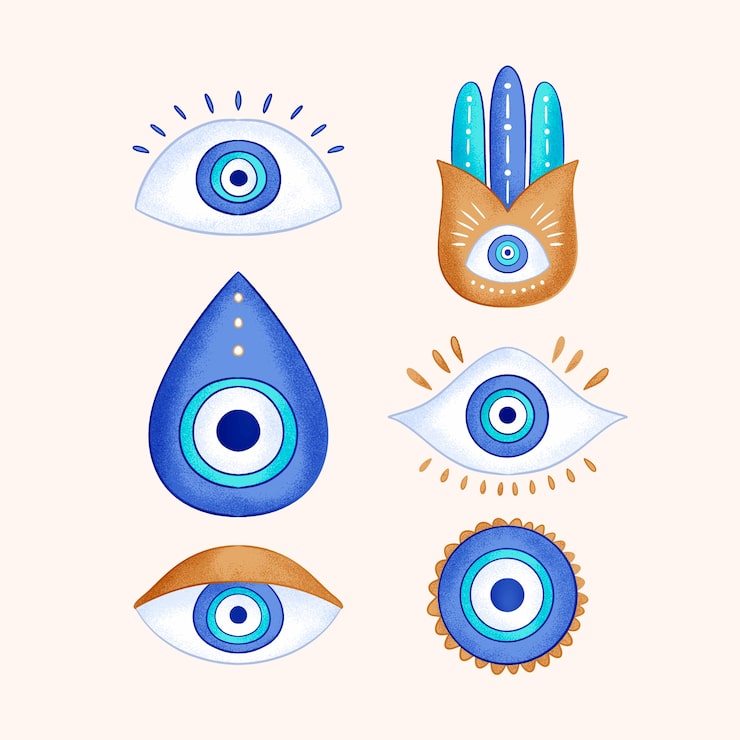 Vector gratuito símbolos del mal de ojo dibujados a mano