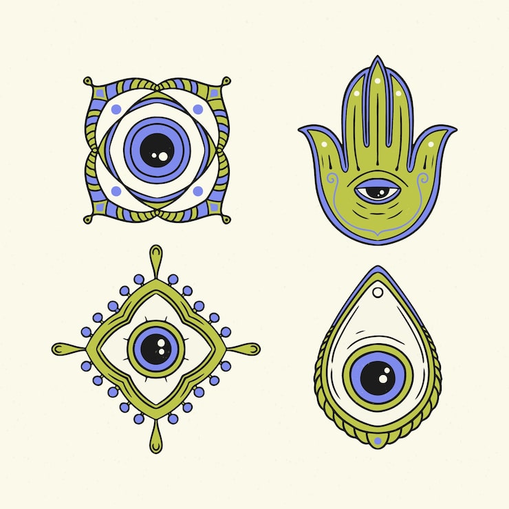 Vector gratuito símbolos del mal de ojo dibujados a mano