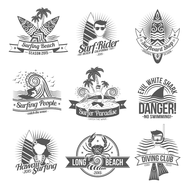 Vector gratuito surf label black