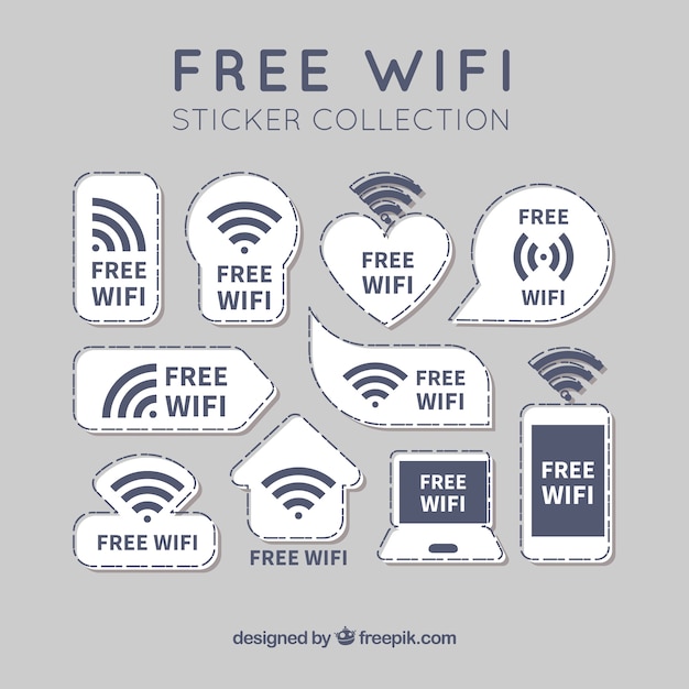 Vector gratuito surtido de pegatinas wifi en tonos grises