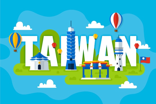 Vector gratuito taiwán palabra con diseño de hitos