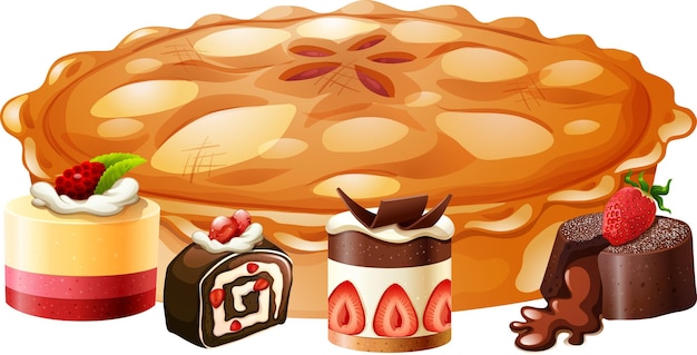 Vector gratuito tarta y postre de panadería dulce