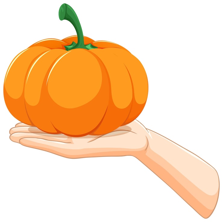 Vector gratuito teniendo en la mano una calabaza naranja vibrante
