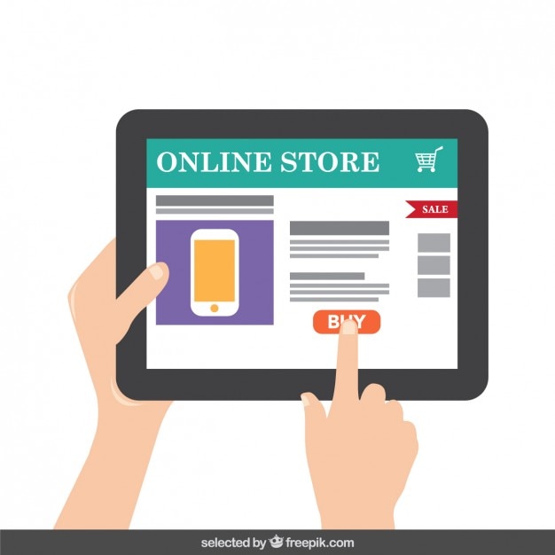 Vector gratuito tienda en línea en la tablet