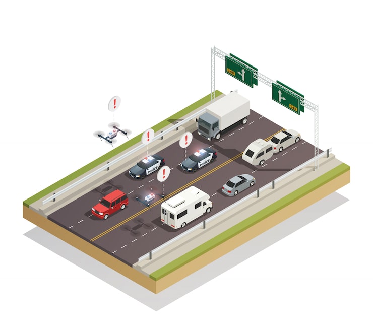 Vector gratuito tráfico de ciudad inteligente isométrico