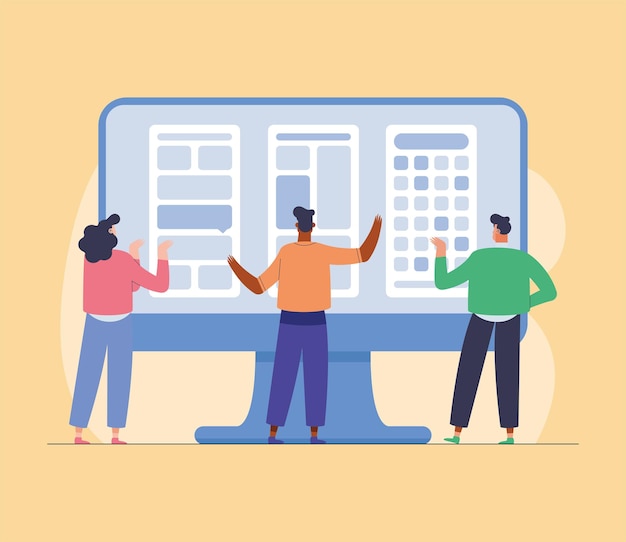 Vector gratuito ui y ux tres diseñadores