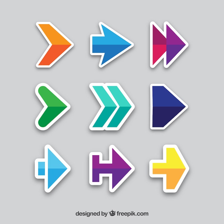 Vector gratuito varias pegatinas de flechas en diseño plano