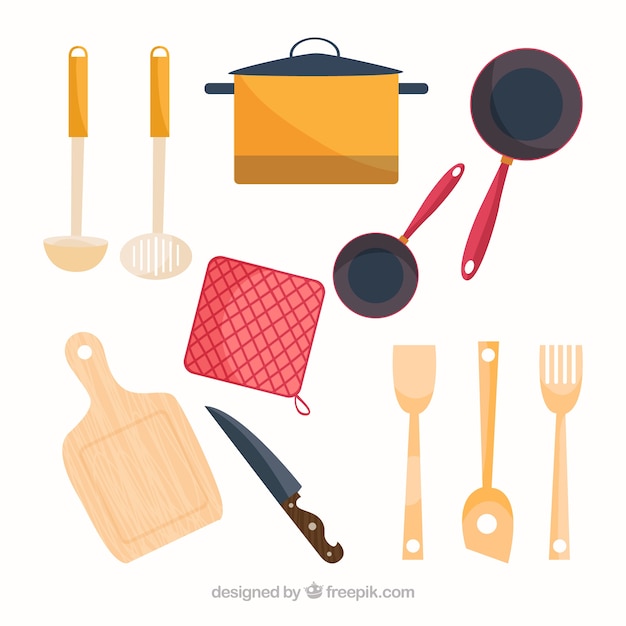 Vector gratuito variedad de elementos de chef planos