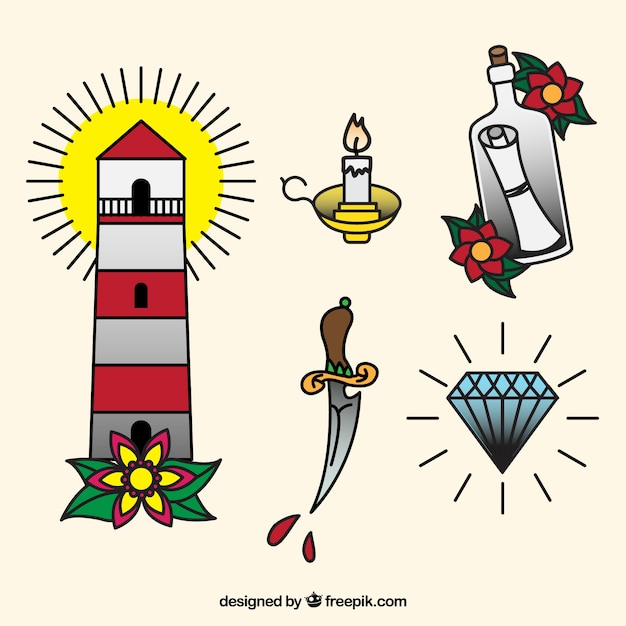 Vector gratuito varios tatuajes en estilo lineal