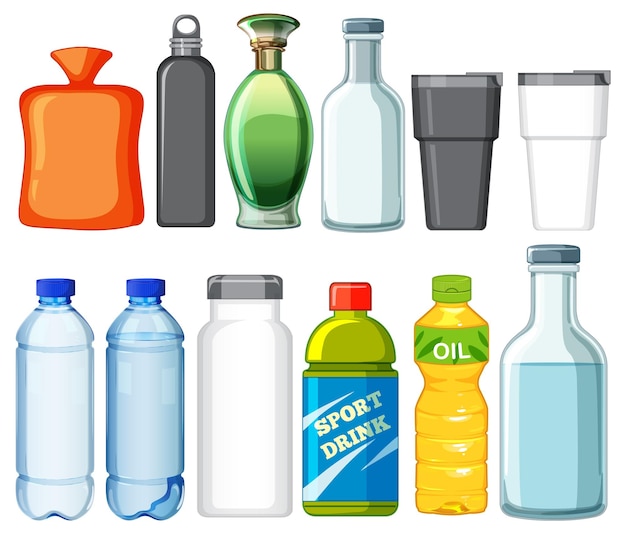 Vector gratuito vector de variedad de botellas y envases