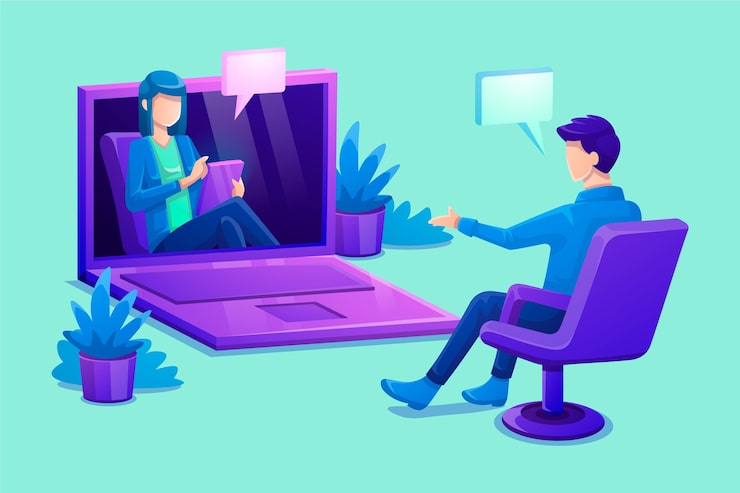 Vector gratuito videollamadas en línea con el terapeuta.