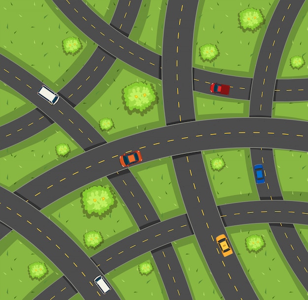 Vector gratuito vista aérea de coches en carretera.