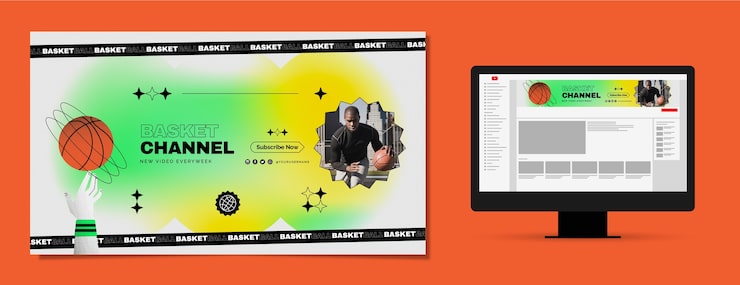 Miễn phí Vector ảnh bìa kênh youtube về bóng rổ có kết cấu gradient