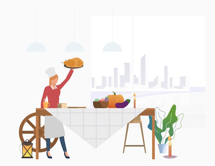 Miễn phí Vector bà nội trợ mang gà tây đến bàn tiệc