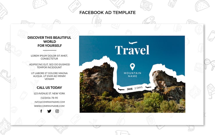 Miễn phí Vector bài đăng facebook du lịch thiết kế phẳng