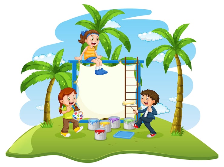 Miễn phí Vector bảng trống với những đứa trẻ vui vẻ