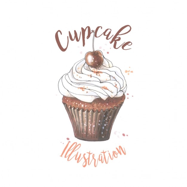Miễn phí Vector bánh cupcake màu nước với quả cherry