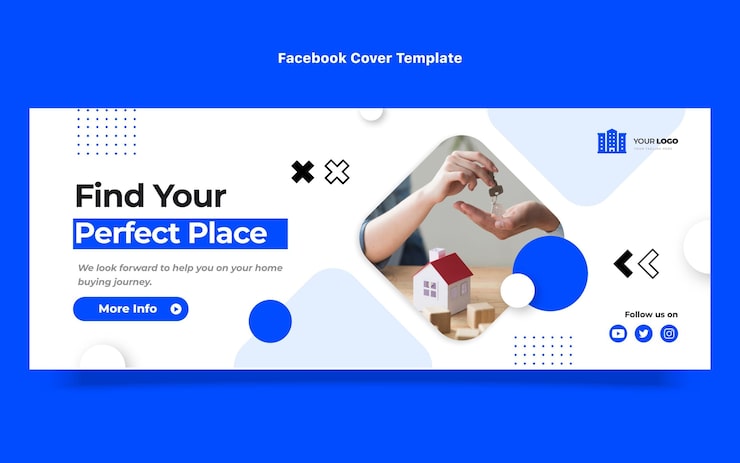 Miễn phí Vector bìa facebook bất động sản hình học trừu tượng thiết kế phẳng