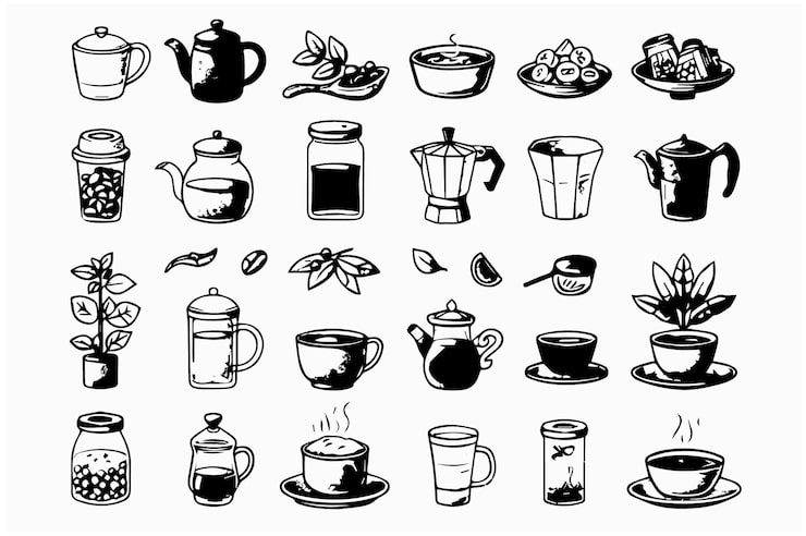 Miễn phí Vector bộ biểu tượng dụng cụ pha chế cà phê